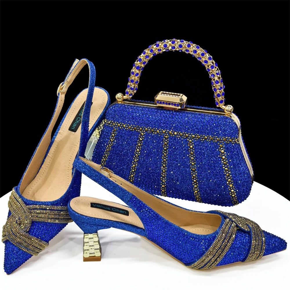 Venus Chan 2024 Design spécial haute qualité couleur Orange femmes africaines chaussures et sac ensemble avec cristal brillant pour la fête de mariage