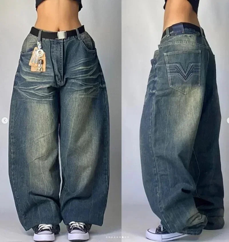 Jean ample rétro américain pour hommes, imprimé tête de mort, pour Couple, Harajuku, gothique, Hip-Hop, pantalon droit à jambes larges, nouvelle collection