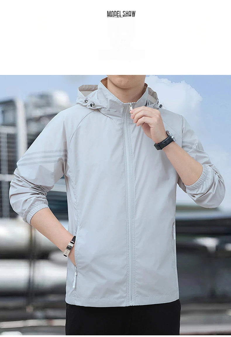 Vêtements de Protection solaire pour hommes, nouvelle veste coupe-vent décontractée, solide, fermeture éclair, respirant, résistant aux UV, manteaux de peau à séchage rapide, 2025