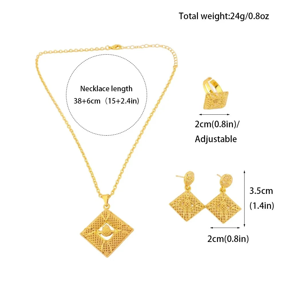 Ensemble de bijoux de luxe plaqués or 18 carats, ensembles de bijoux italiens pour femmes, collier et boucles d'oreilles de mariée, bague, cadeau de mariage africain