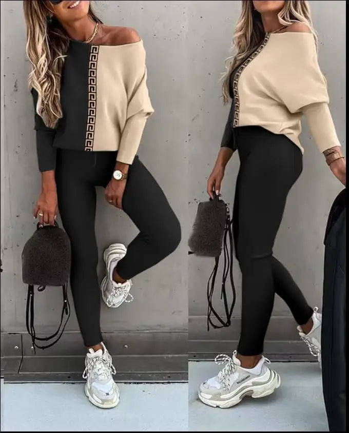 Ensemble 2 pièces imprimé pour femme, tenue de sport décontractée, pantalon de jogging en V, ensembles trempés, vêtements de survêtement, automne