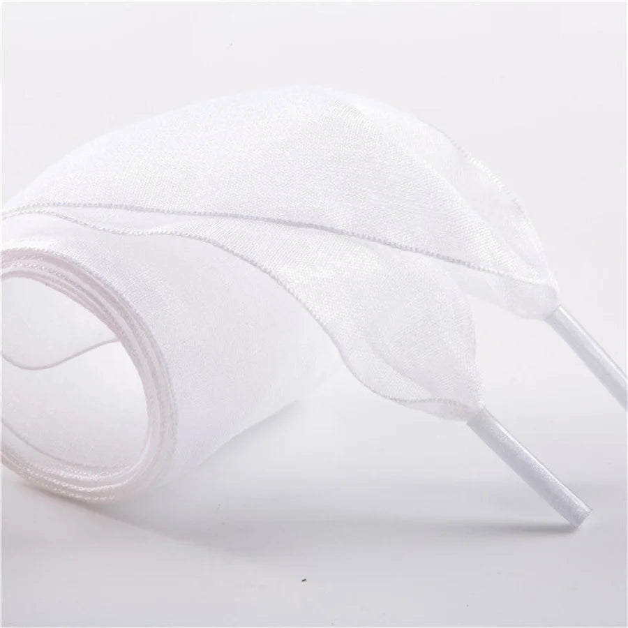 1 paire de cordes de chaussures en Organza de 4cm de large 60-180cm pour femmes, lacets plats en ruban de Satin de soie, baskets en toile, chaussures de Sport