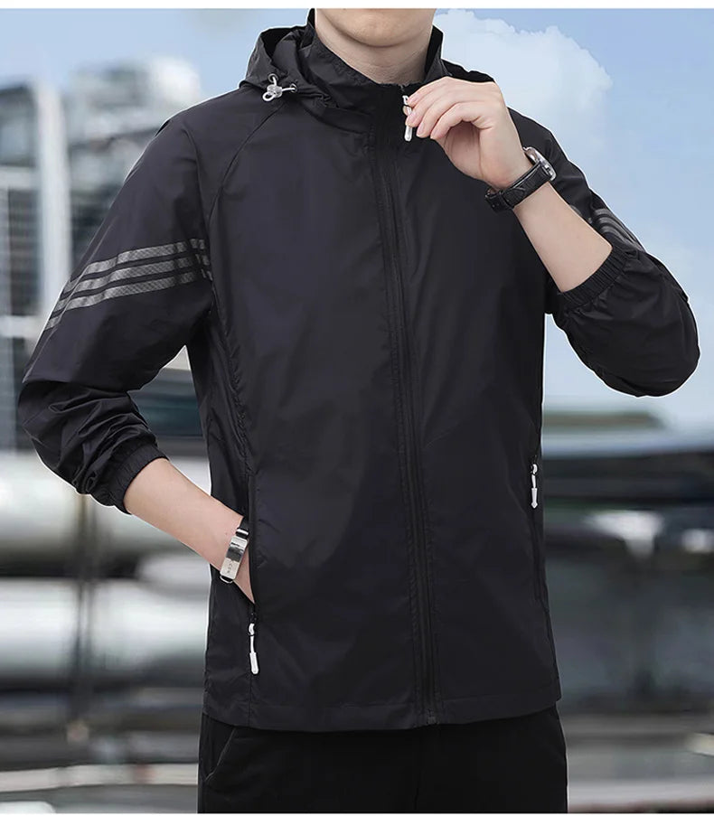 Vêtements de Protection solaire pour hommes, nouvelle veste coupe-vent décontractée, solide, fermeture éclair, respirant, résistant aux UV, manteaux de peau à séchage rapide, 2025
