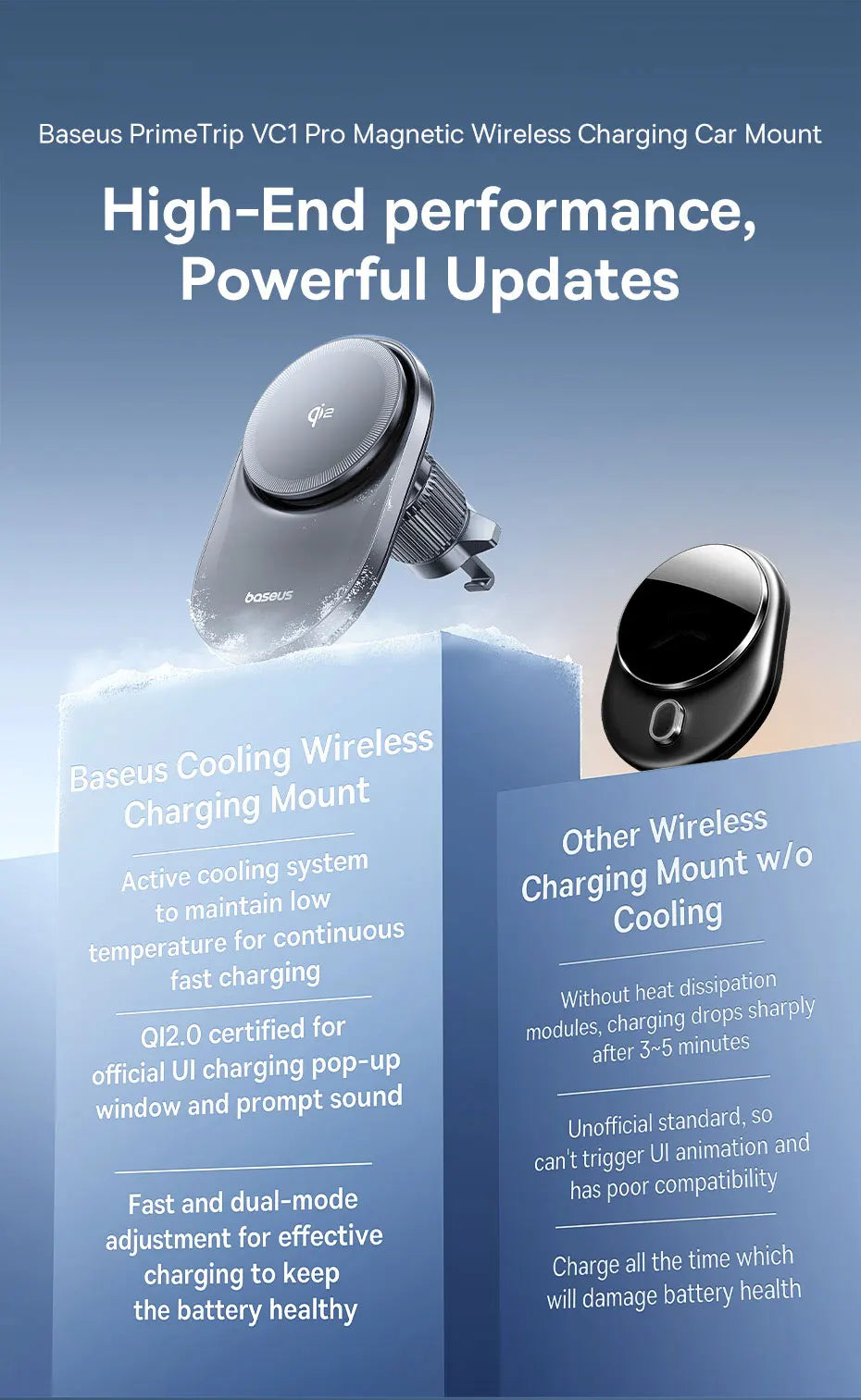 Baseus Chargeur sans fil magnétique pour voiture, Qi2, 15W, charge rapide, support de téléphone, ventilateur de refroidissement, iPhone 16, 15, 14, Samsung, Xiaomi
