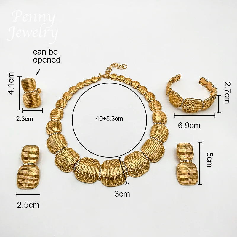 Ensemble de bijoux ronds italiens épais plaqués or de dubaï, collier ras du cou, boucles d'oreilles pendantes, Bracelet, bague, cadeau de fête de mariage de mariée africaine