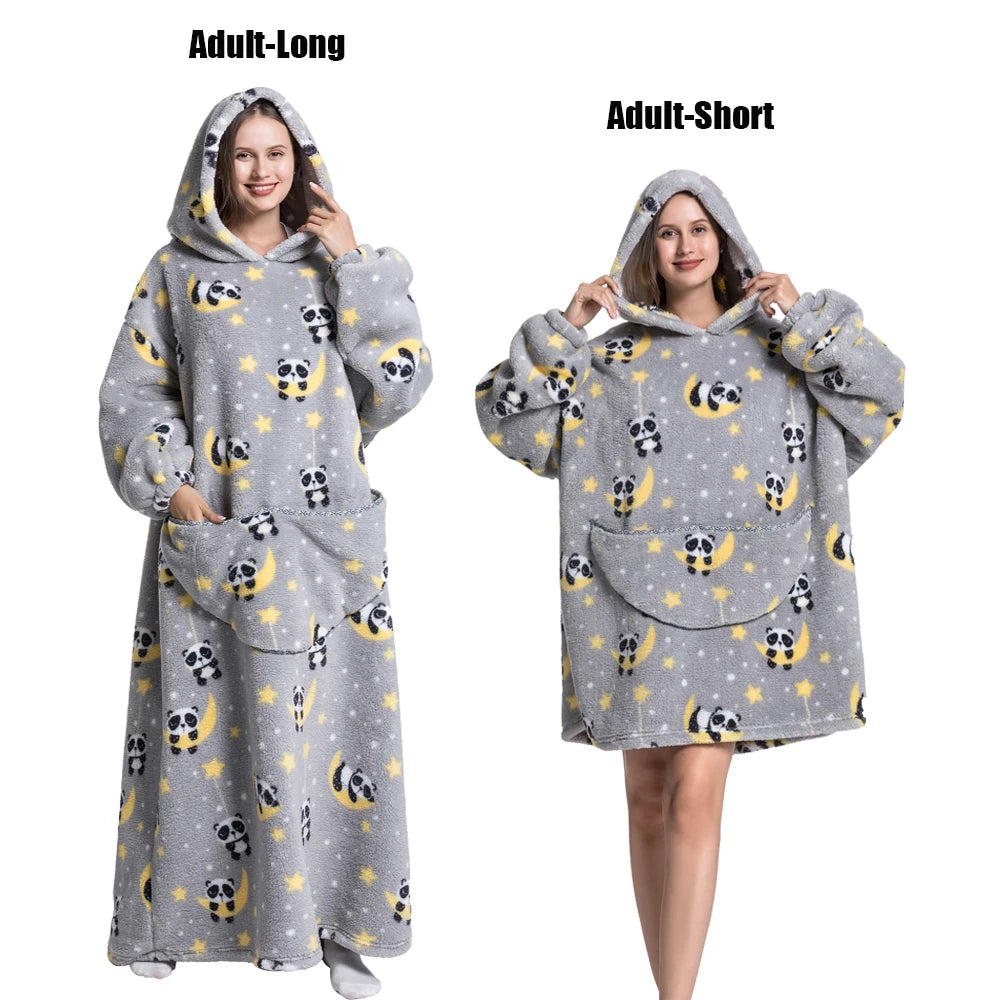 Femmes couvertures avec manches adulte Super chaud surdimensionné sweats à capuche hiver en peluche flanelle pyjama sweat hommes femmes couverture portable