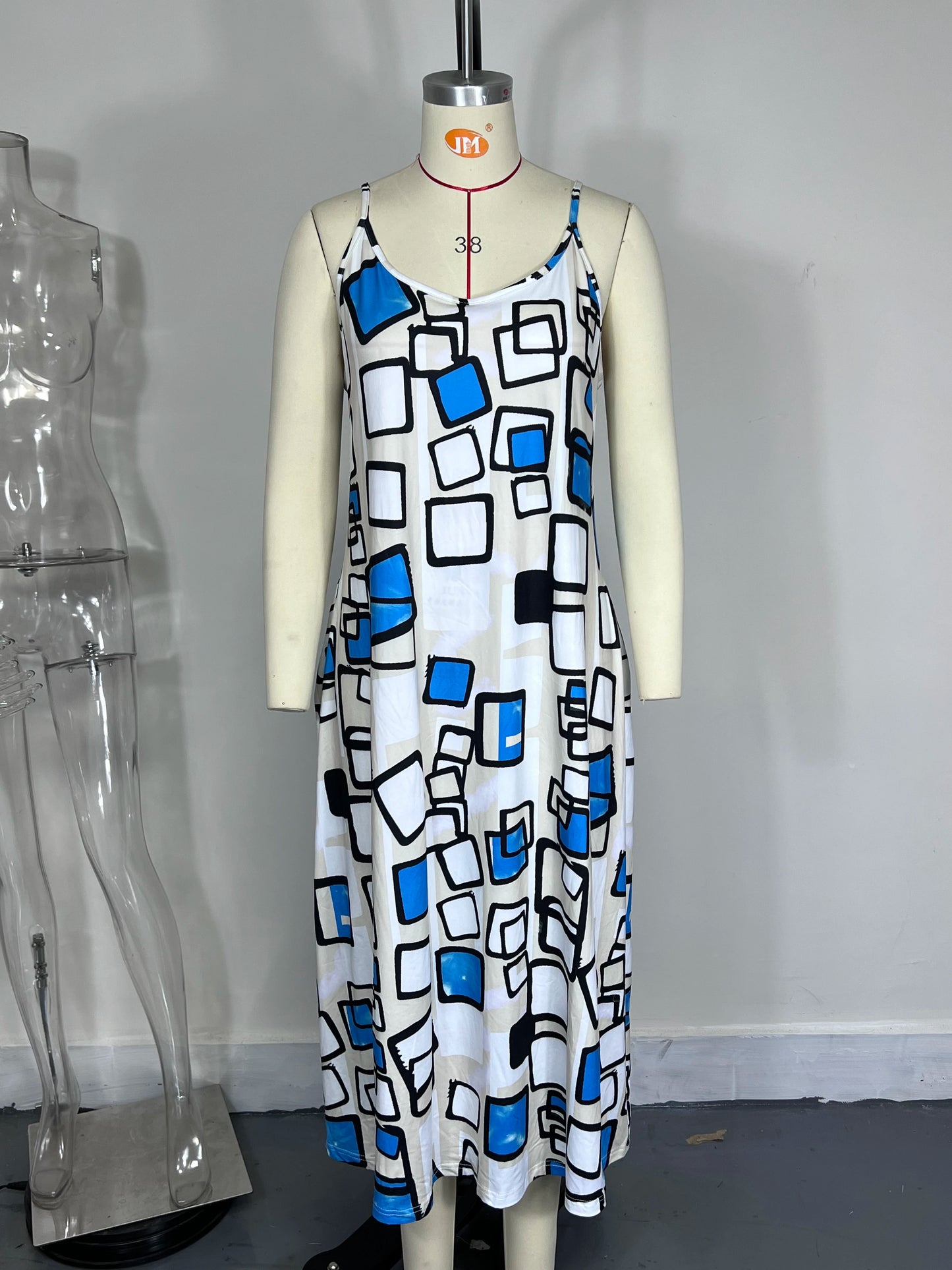 AliExpress-Robe à bretelles imprimée à col rond pour femmes, grande taille, Europe et Amérique, nouvelle mode d'été, 2024