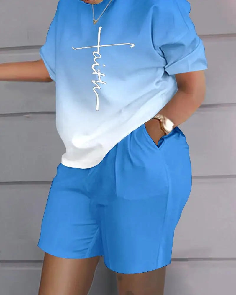 T-shirt et short College pour femmes, tenues d'été décontractées, t-shirt à manches courtes de bureau, ensembles courts à poches, 2024, ensemble 2 pièces