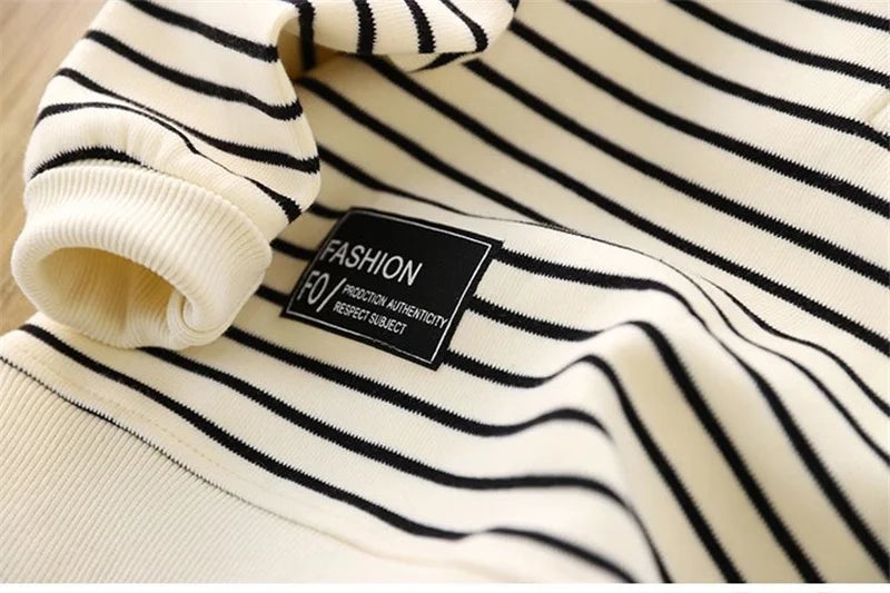 Boys Stripes Sweatshirt Coats Spring Autumn Girls Casual Pullover Big Kids Clothing Lapel Zipper Tops Children Sportswear 4-14Y