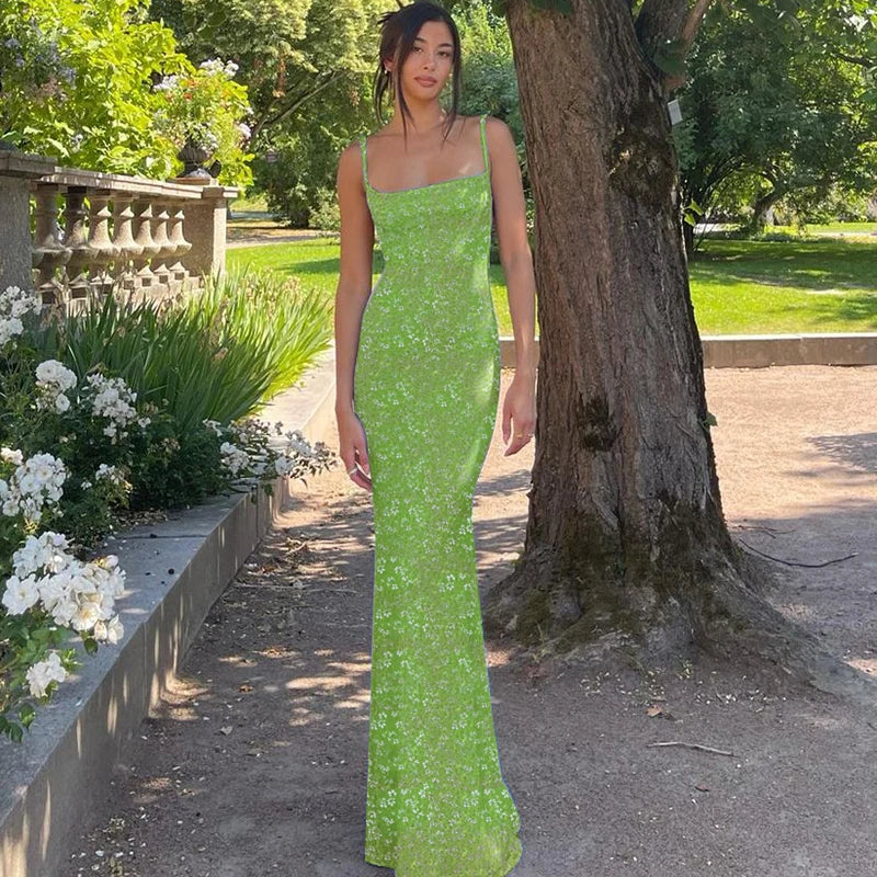 Hawthaw Women Elegant Sleeveless Floral Printed Bodycon Backless Long Dress 2024 Summer Clothes Wholesale Items For Business