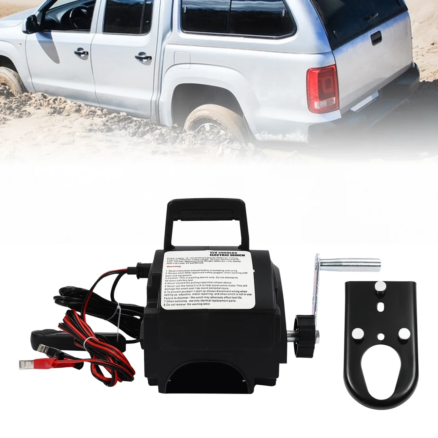 Treuil à corde électrique 12V, double Modes de commande avec poulie à corde de bateau pour tirer des bateaux, des camions et d'autres objets lourds