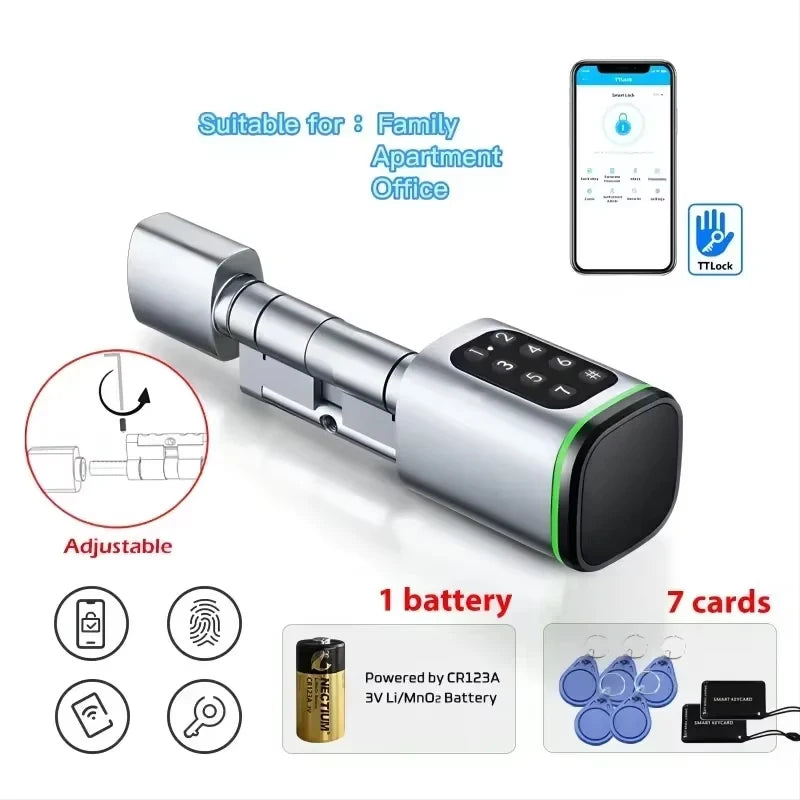 TTLock-Serrure de Porte Intelligente avec Mot de Passe et Carte RFID, Contrôle par Application, Intervalles Européens, Numérique, Sans Clé, Remplace Alexa (Sans Empreinte Digitale)