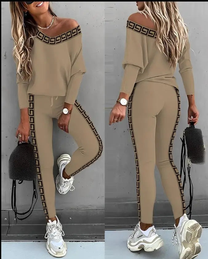 Ensemble 2 pièces imprimé pour femme, tenue de sport décontractée, pantalon de jogging en V, ensembles trempés, vêtements de survêtement, automne