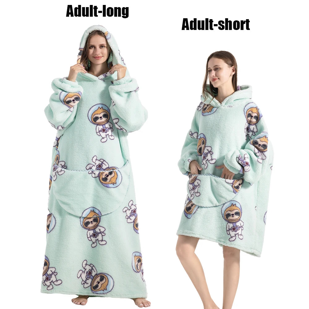 Femmes couvertures avec manches adulte Super chaud surdimensionné sweats à capuche hiver en peluche flanelle pyjama sweat hommes femmes couverture portable