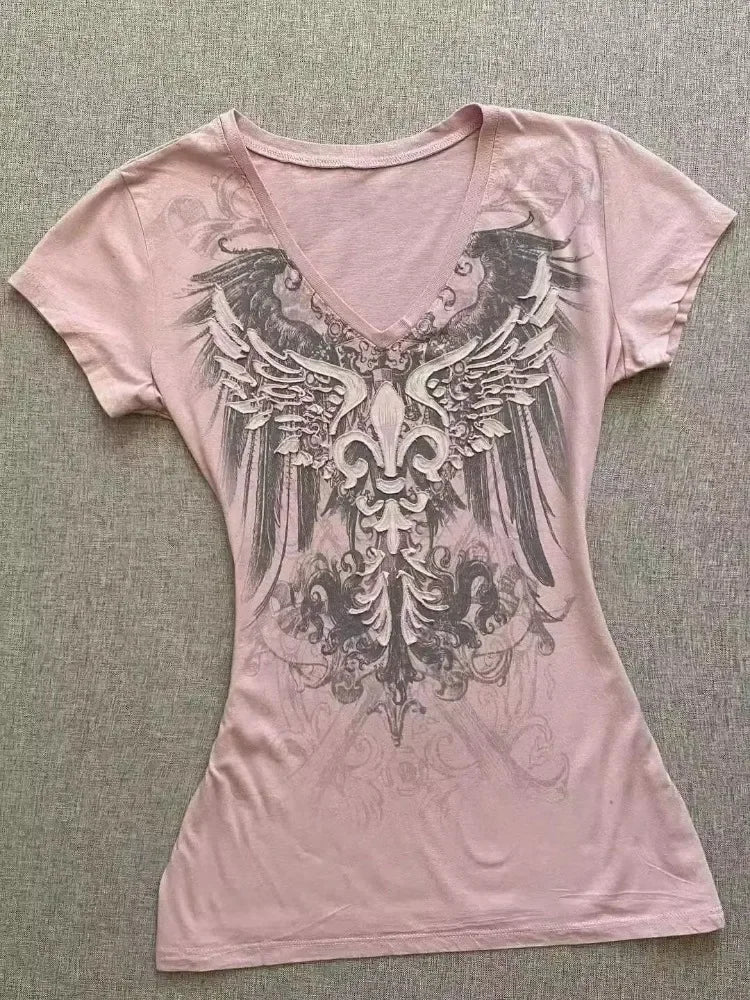 Vintage vêtements femmes imprimer Sexy Punk Streetwear mince Femme t-shirts chemise gothique décontracté Grunge t-shirts 2000s Emo Y2k haut court