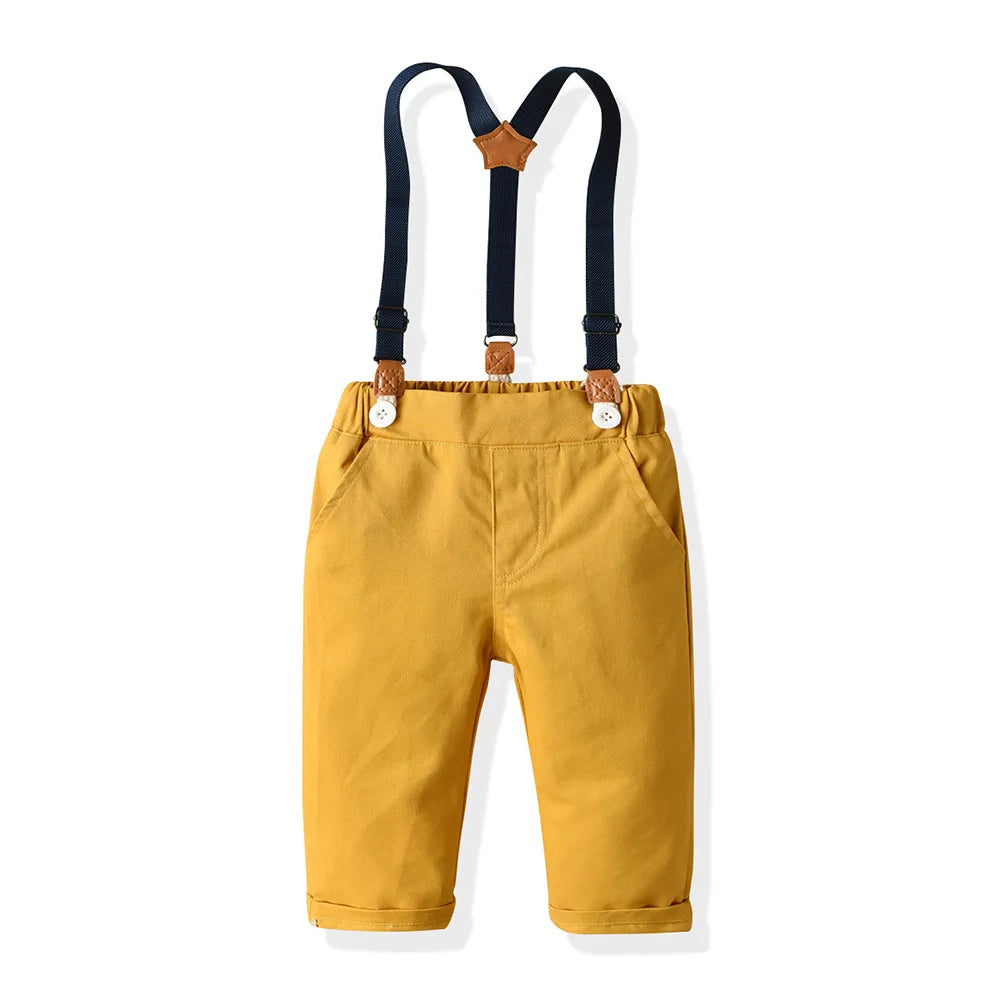 Boy Formal Suit Party Wear Spring 1 2 3 4 5 6 Years Kids Clothing Outfit Plaid Shirt Pants Suspender Boys Clothes Set