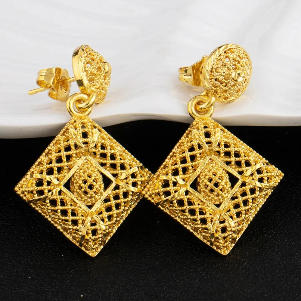 Ensemble de bijoux de luxe plaqués or 18 carats, ensembles de bijoux italiens pour femmes, collier et boucles d'oreilles de mariée, bague, cadeau de mariage africain