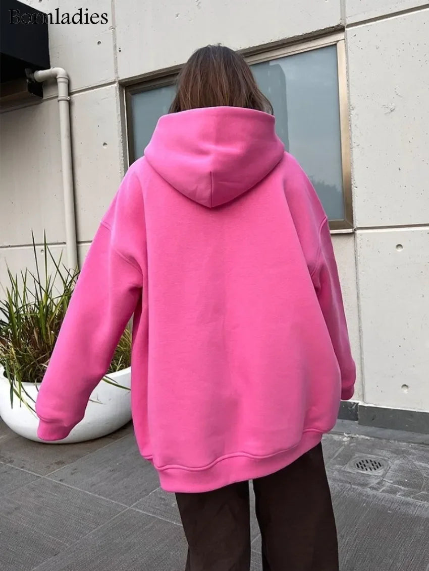 Bornladies-Sweats à capuche respirants et PVD pour femmes, pull optique chaud, streetwear pour filles, sourire PVD, automne et hiver