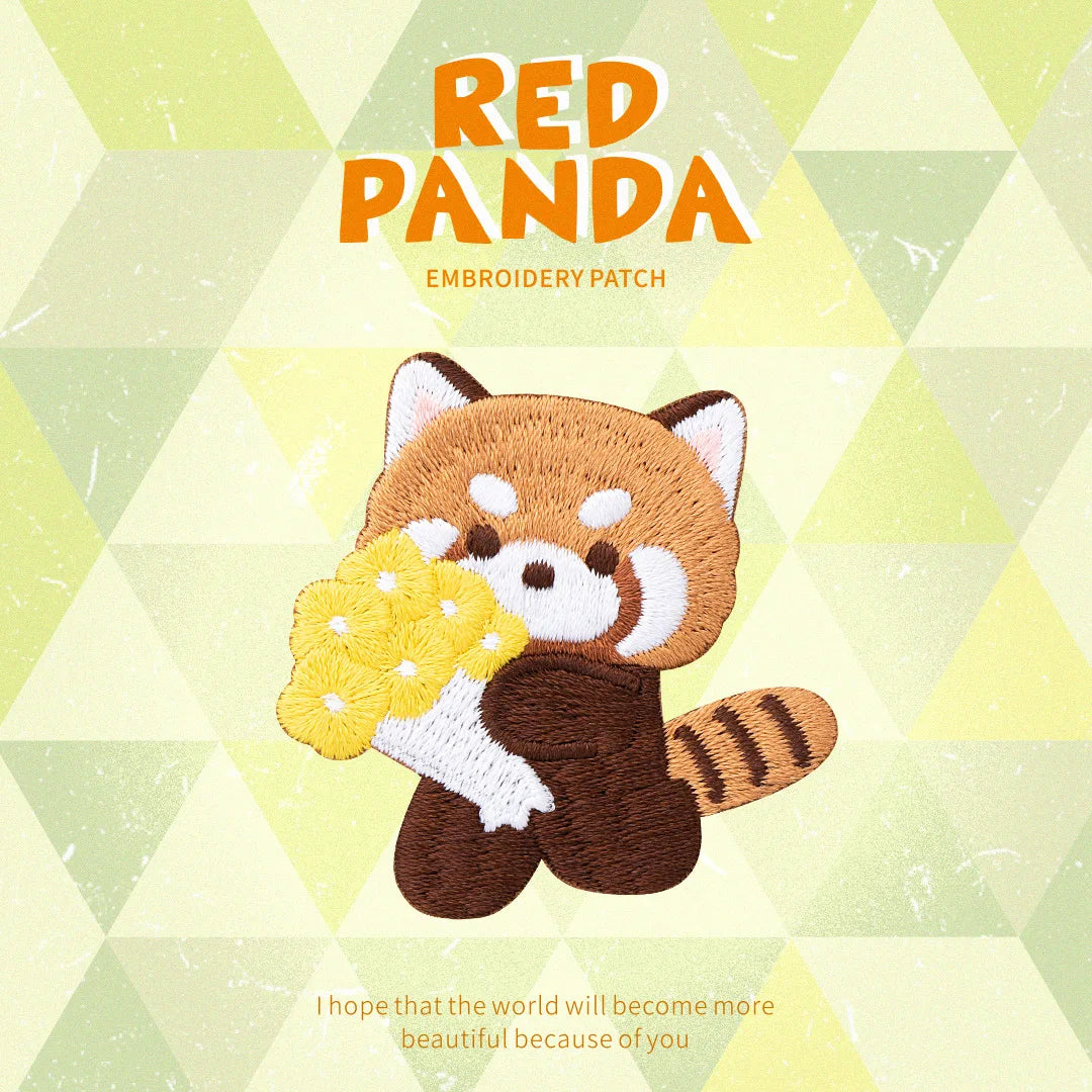 AHYONNIEX Red Panda Embroidery Patches for Boys Pants Stick On Patches Small Glue Sticker for Kids Clothing Repair Decoration
