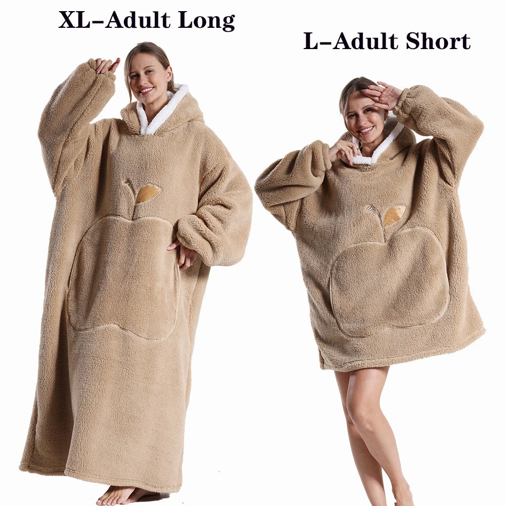 Femmes couvertures avec manches adulte Super chaud surdimensionné sweats à capuche hiver en peluche flanelle pyjama sweat hommes femmes couverture portable