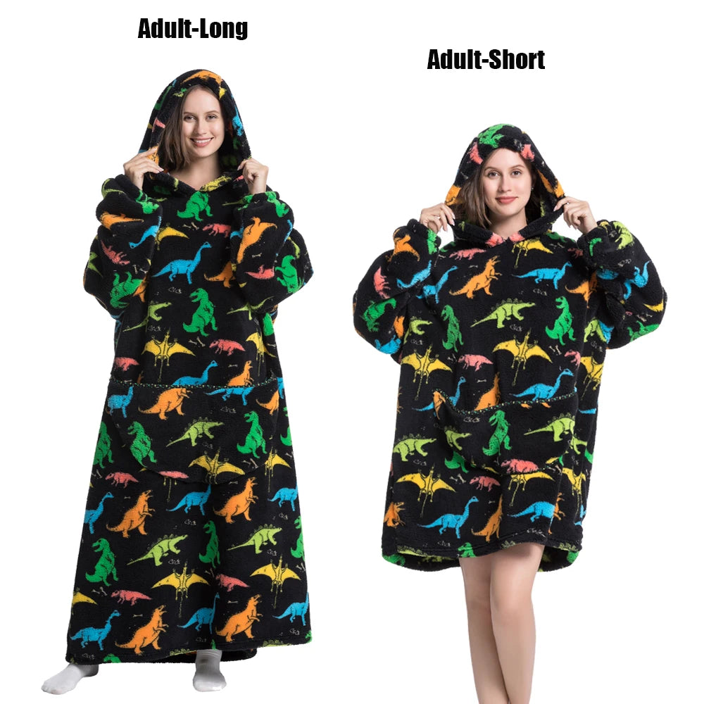 Femmes couvertures avec manches adulte Super chaud surdimensionné sweats à capuche hiver en peluche flanelle pyjama sweat hommes femmes couverture portable