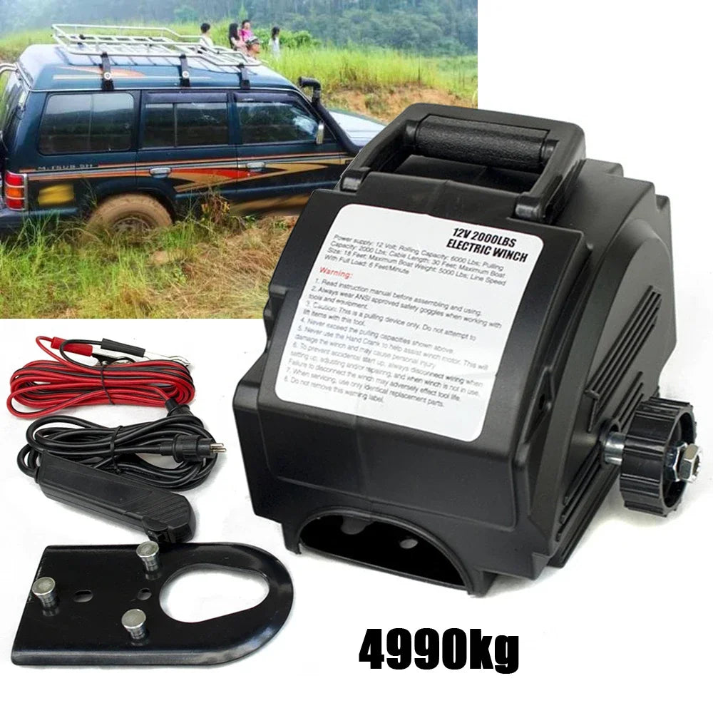 Treuil à corde électrique 12V, double Modes de commande avec poulie à corde de bateau pour tirer des bateaux, des camions et d'autres objets lourds