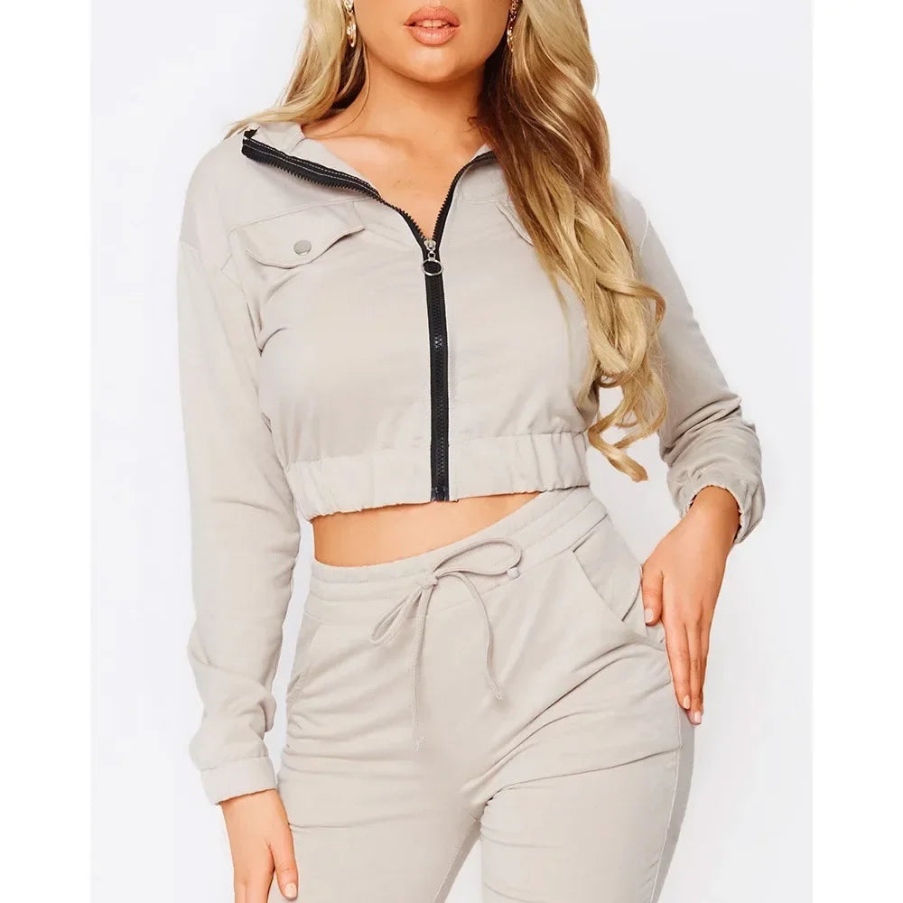 Ensemble de leggings zippés à manches longues pour femmes, veste de proximité, style de rue, 2 pièces