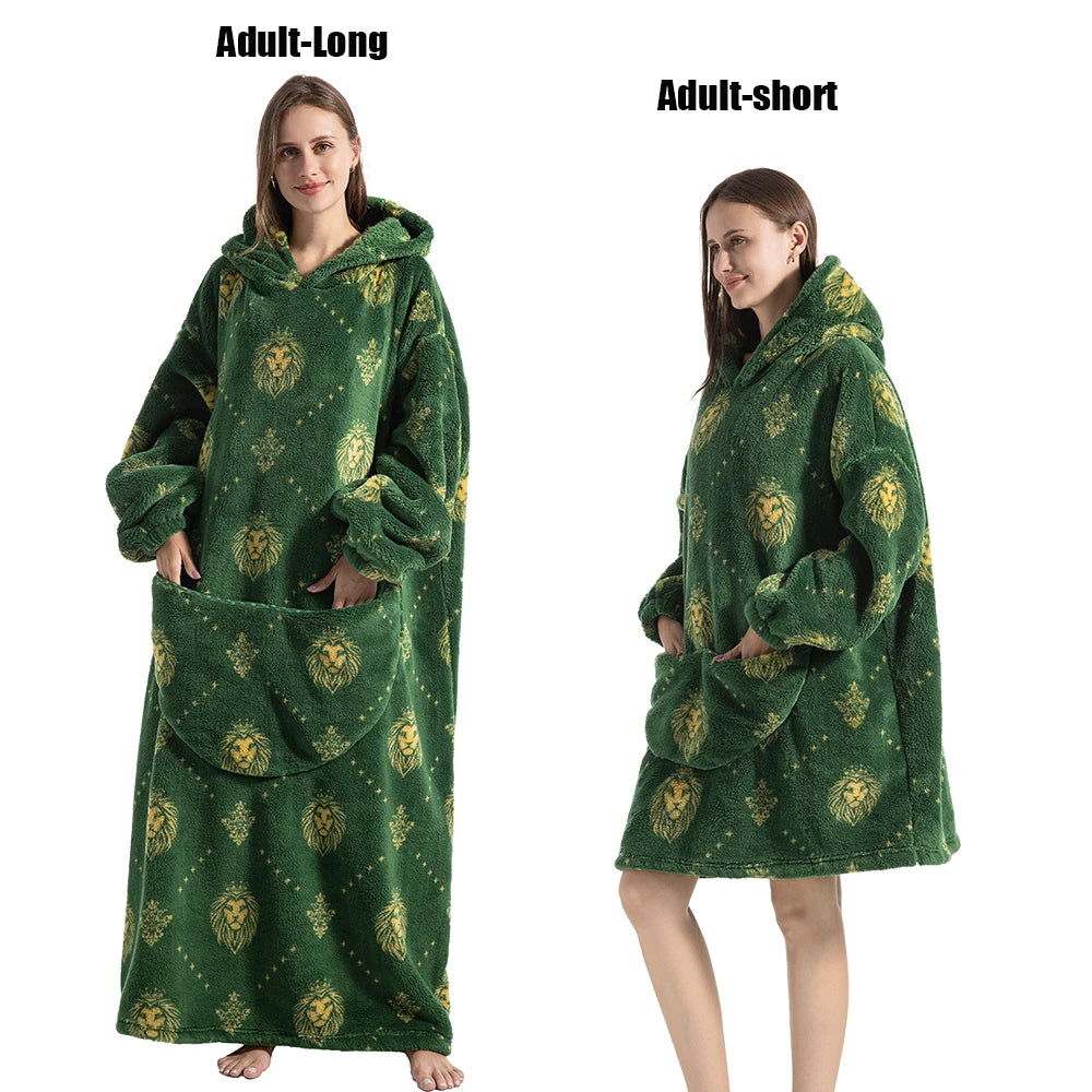 Femmes couvertures avec manches adulte Super chaud surdimensionné sweats à capuche hiver en peluche flanelle pyjama sweat hommes femmes couverture portable