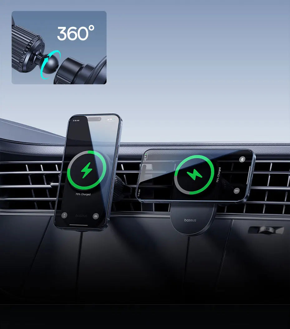 Baseus Chargeur sans fil magnétique pour voiture, Qi2, 15W, charge rapide, support de téléphone, ventilateur de refroidissement, iPhone 16, 15, 14, Samsung, Xiaomi