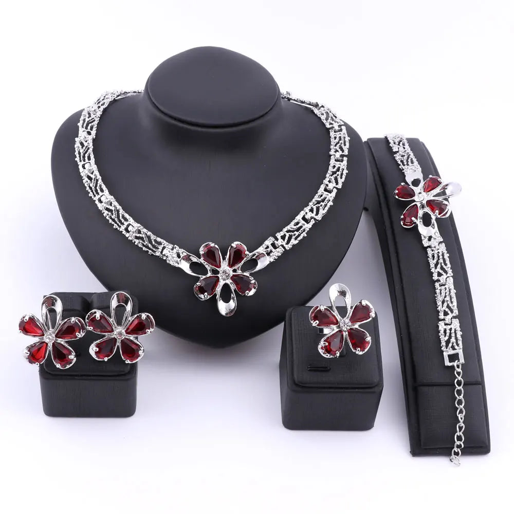 Ensemble de bijoux en cristal pour femme, collier, bracelet, bague, boucles d'oreilles, costume de fête, patients de mariage, demoiselle d'honneur, déclaration
