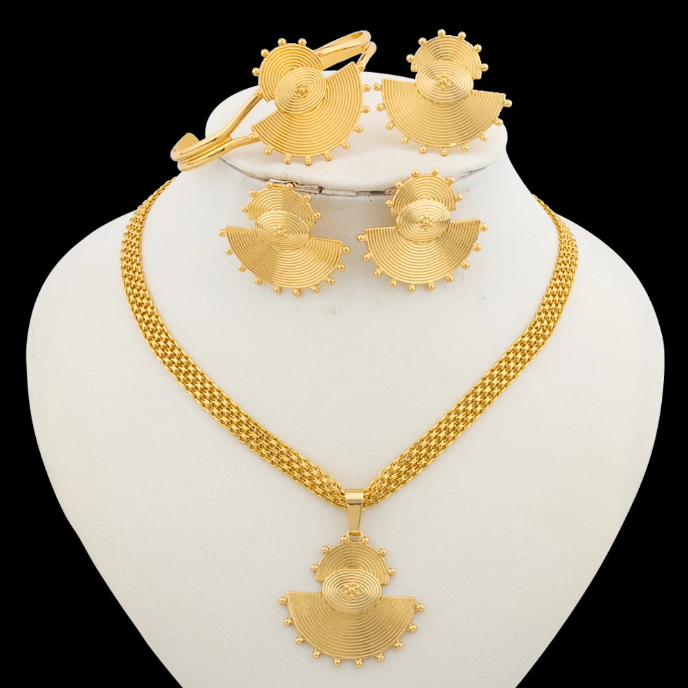 Ensemble de bijoux pour femmes, accessoires, boucles d'oreilles et bagues de couleur or 18 carats, ensemble de bagues pour accessoires de fête de fiançailles