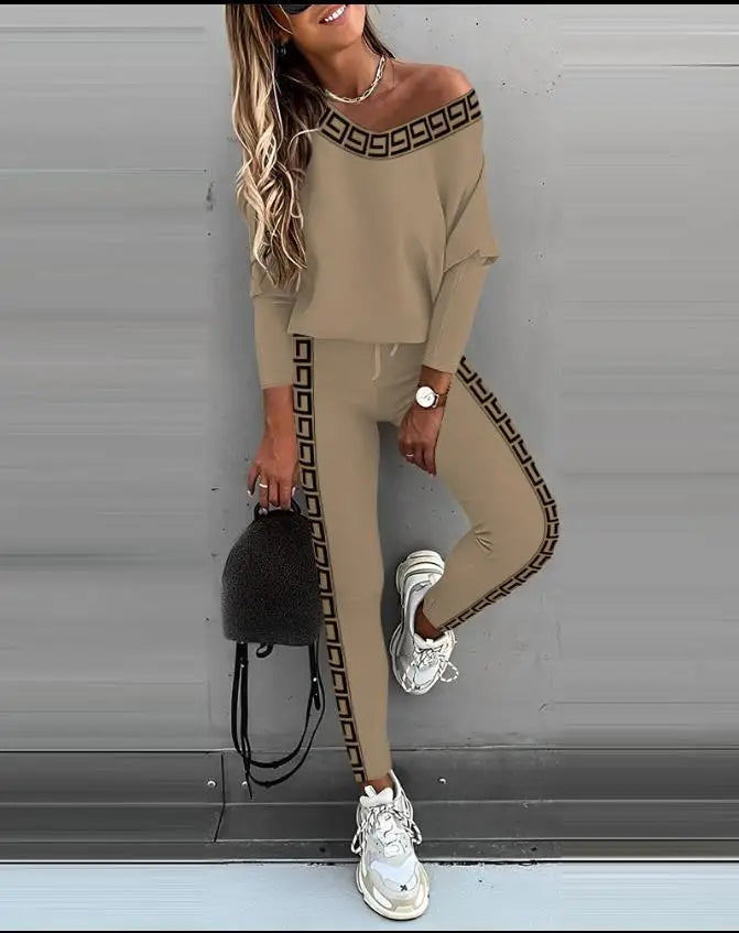 Ensemble 2 pièces imprimé pour femme, tenue de sport décontractée, pantalon de jogging en V, ensembles trempés, vêtements de survêtement, automne