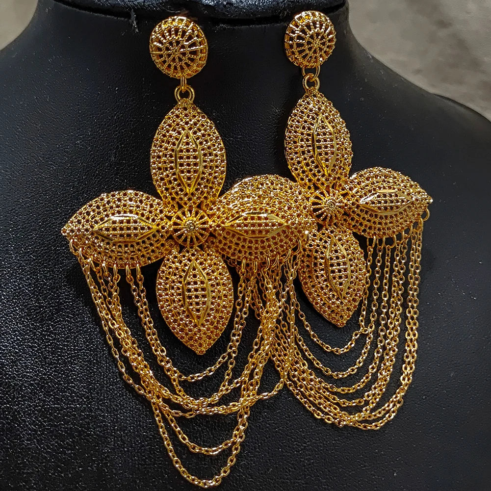 Boucles d'oreilles documents en or pour femmes et filles, boucles d'oreilles de mariage en métal, cadeaux de bijoux, mode, Éthiopie, Afrique, Dubaï, enfants