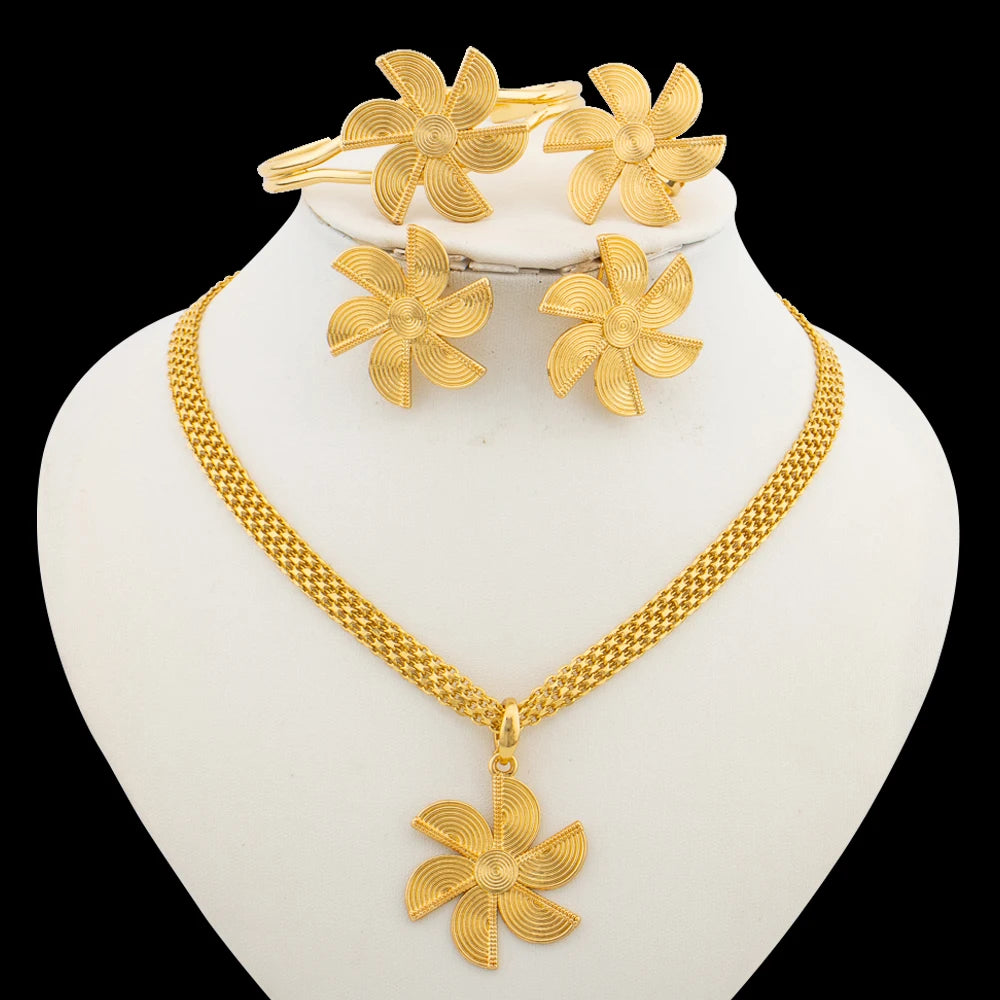 Ensemble de bijoux pour femmes, accessoires, boucles d'oreilles et bagues de couleur or 18 carats, ensemble de bagues pour accessoires de fête de fiançailles