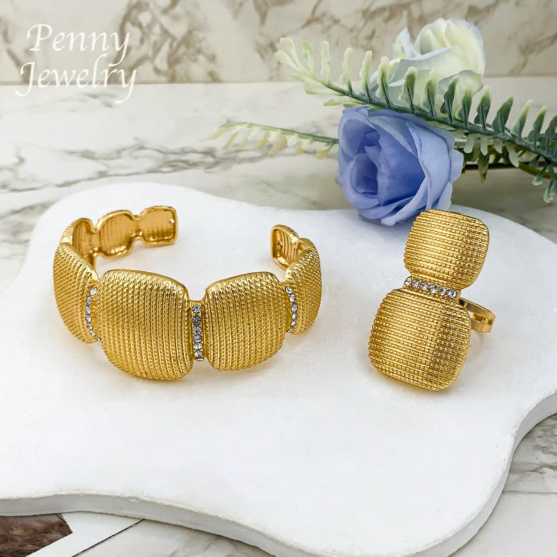 Ensemble de bijoux ronds italiens épais plaqués or de dubaï, collier ras du cou, boucles d'oreilles pendantes, Bracelet, bague, cadeau de fête de mariage de mariée africaine