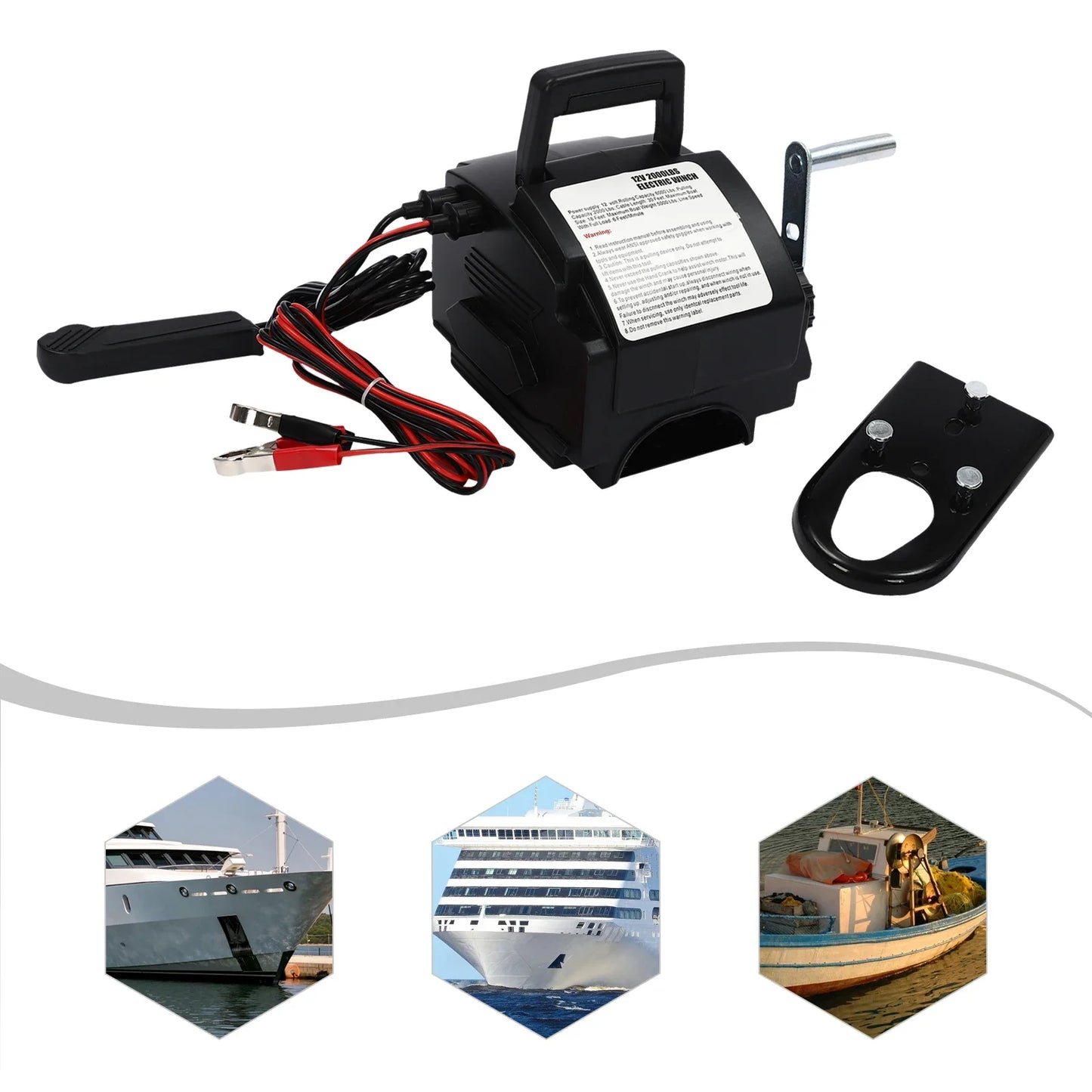 Treuil à corde électrique 12V, double Modes de commande avec poulie à corde de bateau pour tirer des bateaux, des camions et d'autres objets lourds
