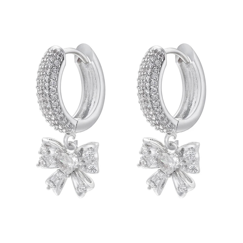 ZHUKOU-Boucles d'oreilles Pearl Coussins Hoop pour femmes, Boucles d'oreilles Huggie Cubic Zirconia, Boucles d'oreilles Sweet Bow Dstress, 4 lignes, Vente en gros, VE846