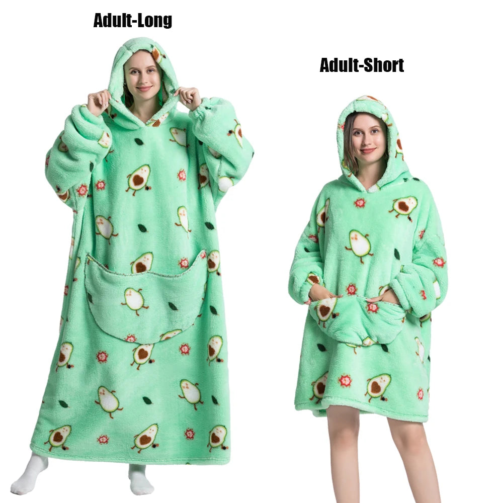 Femmes couvertures avec manches adulte Super chaud surdimensionné sweats à capuche hiver en peluche flanelle pyjama sweat hommes femmes couverture portable