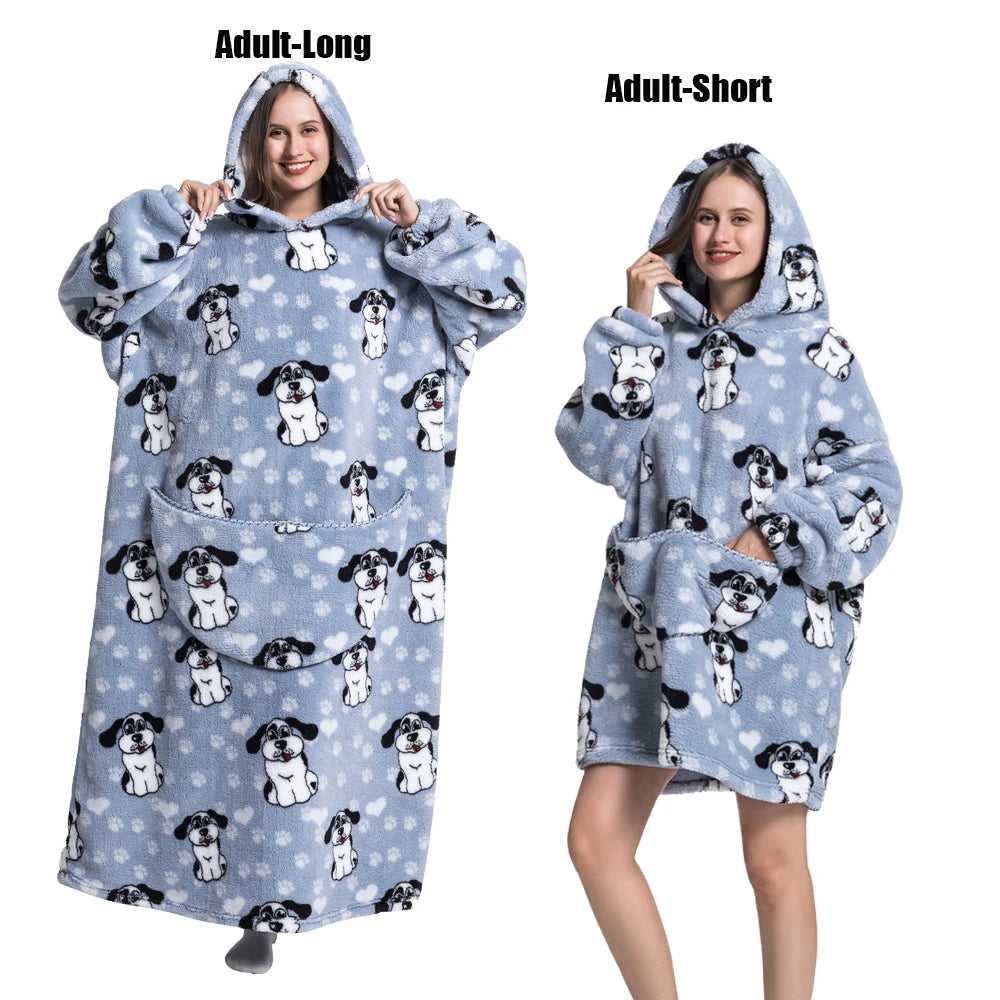 Femmes couvertures avec manches adulte Super chaud surdimensionné sweats à capuche hiver en peluche flanelle pyjama sweat hommes femmes couverture portable