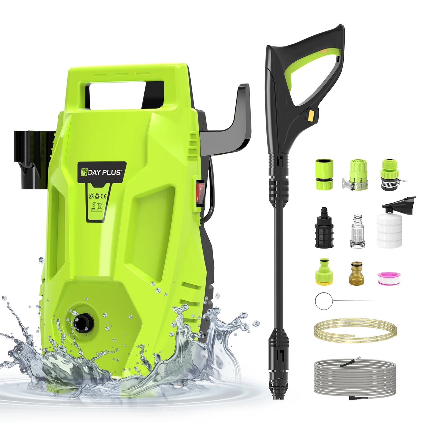 Lave-linge électrique 1800W 1,6 GPM avec buse 3 en 1, pistolet de pulvérisation réglable pour le nettoyage du jardin/allée/de pont, haute pression