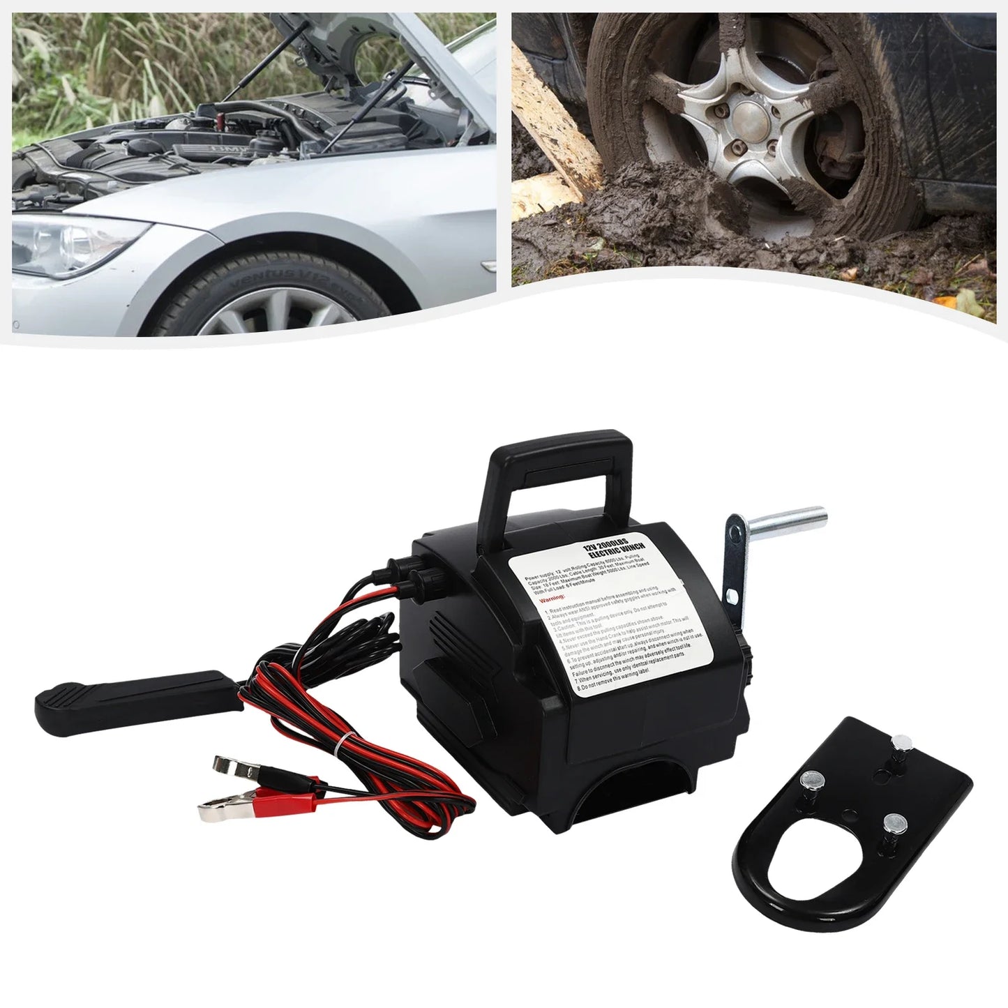 Treuil à corde électrique 12V, double Modes de commande avec poulie à corde de bateau pour tirer des bateaux, des camions et d'autres objets lourds