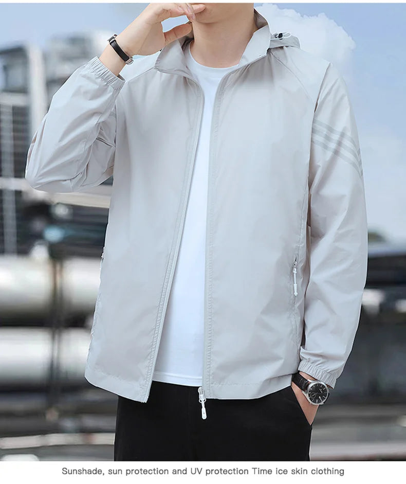 Vêtements de Protection solaire pour hommes, nouvelle veste coupe-vent décontractée, solide, fermeture éclair, respirant, résistant aux UV, manteaux de peau à séchage rapide, 2025