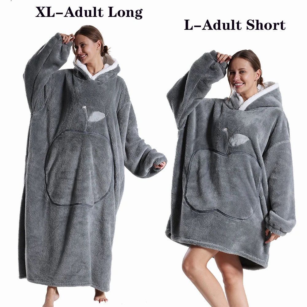 Femmes couvertures avec manches adulte Super chaud surdimensionné sweats à capuche hiver en peluche flanelle pyjama sweat hommes femmes couverture portable