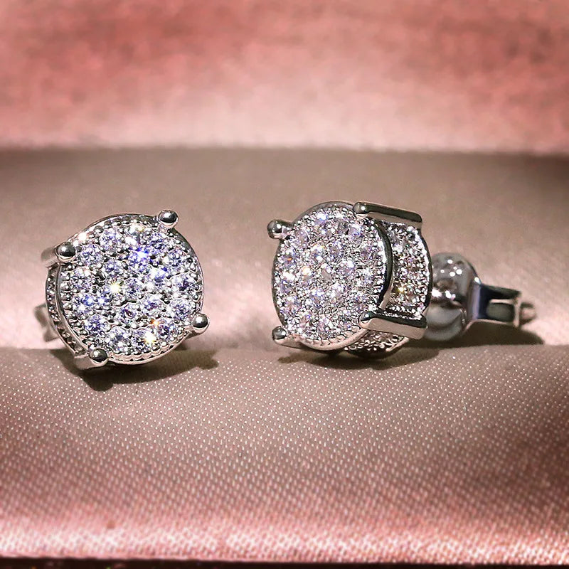 Boucles d'oreilles délicates pour femmes/hommes, pavé blanc CZ, couleur argent/or, bijoux d'oreille polyvalents à la mode