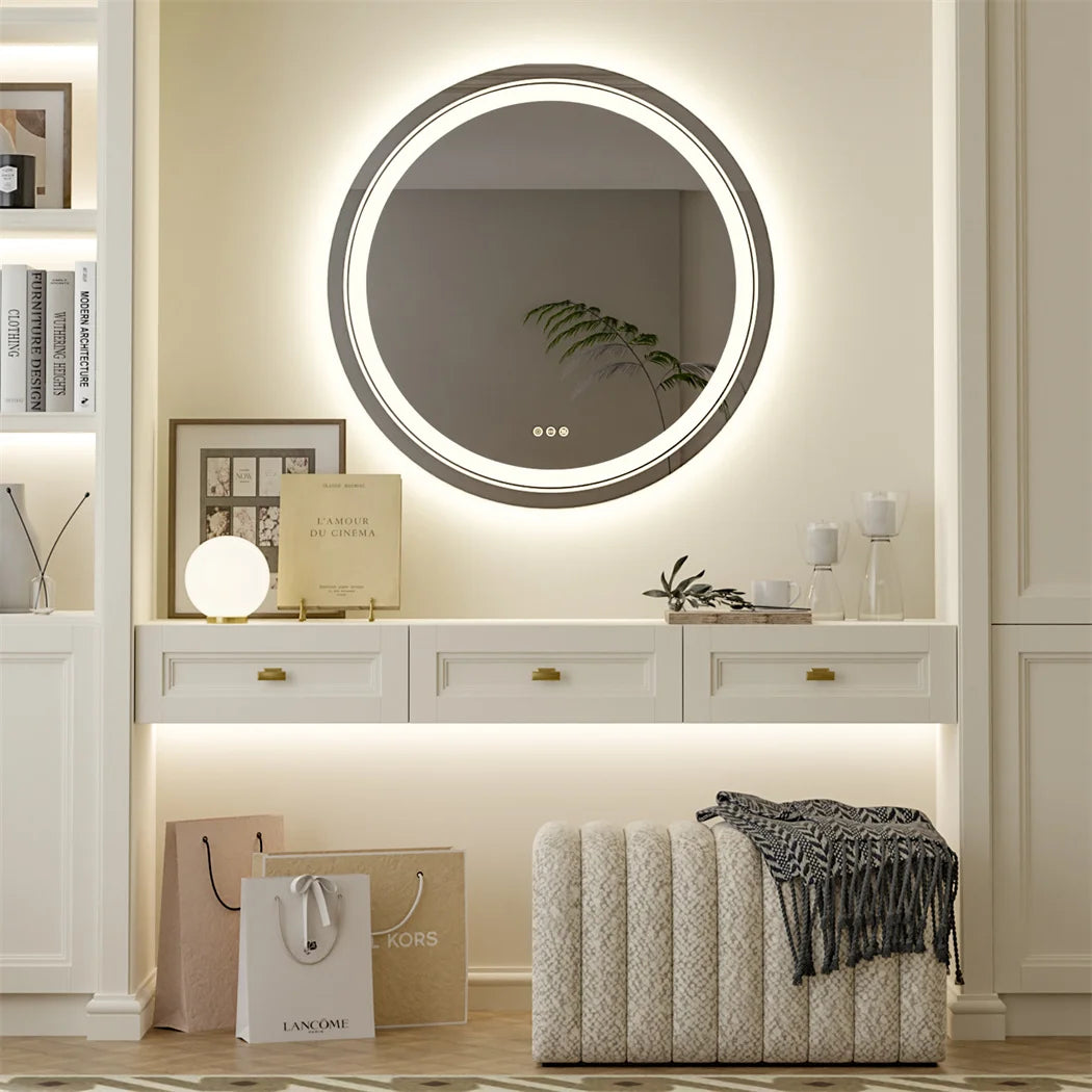LUVODI-Miroir Intelligent Rond, Étanche, Lavabo, Douche, Vanité avec Écran Tactile