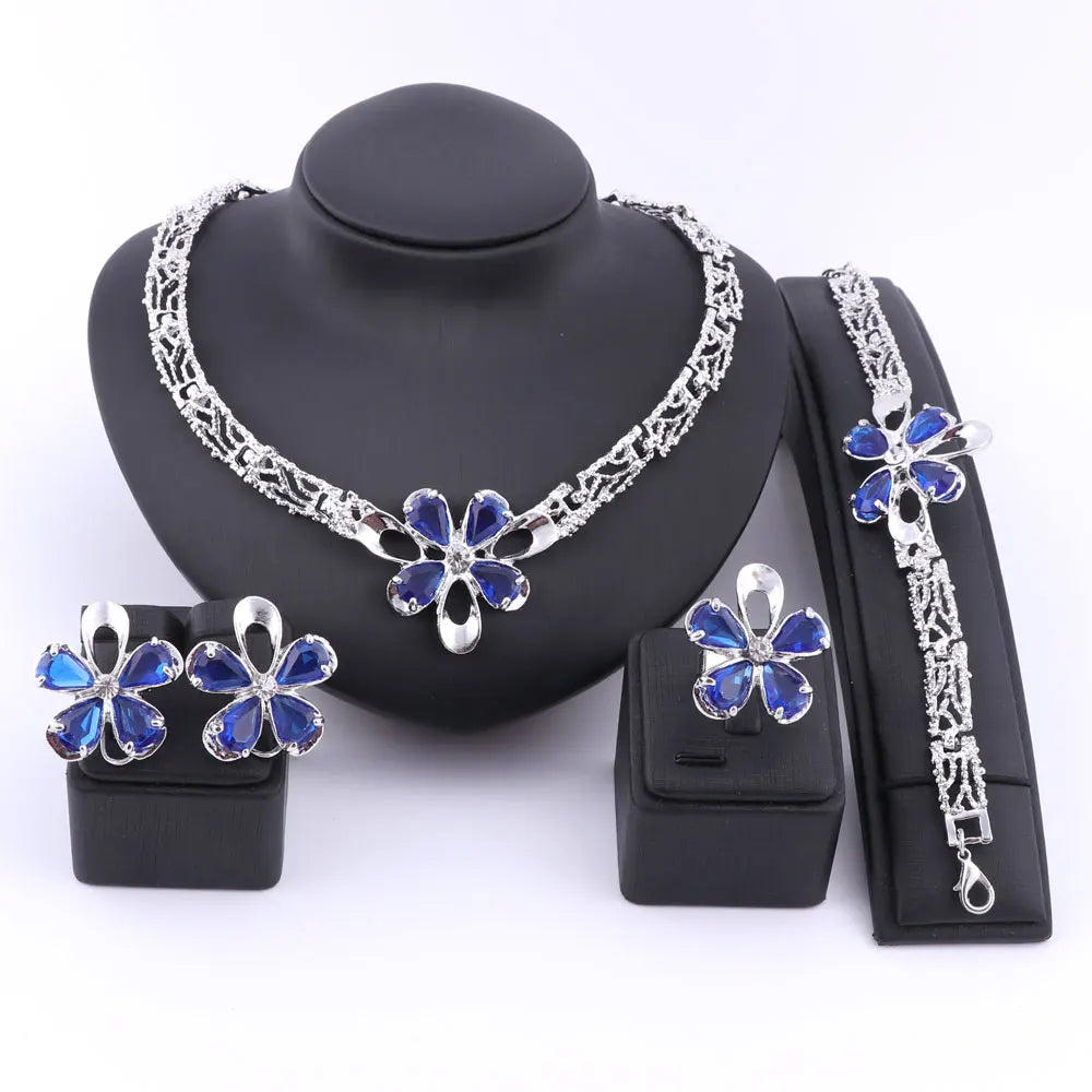 Ensemble de bijoux en cristal pour femme, collier, bracelet, bague, boucles d'oreilles, costume de fête, patients de mariage, demoiselle d'honneur, déclaration