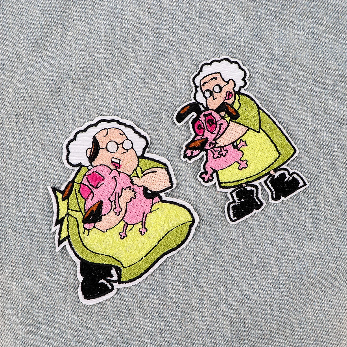 Grandma and Pink Dog Embroidered Patches For Kids Clothing DIY Badge Adhesive Cute Cartoon Patches On Clothes Stickers Appliques