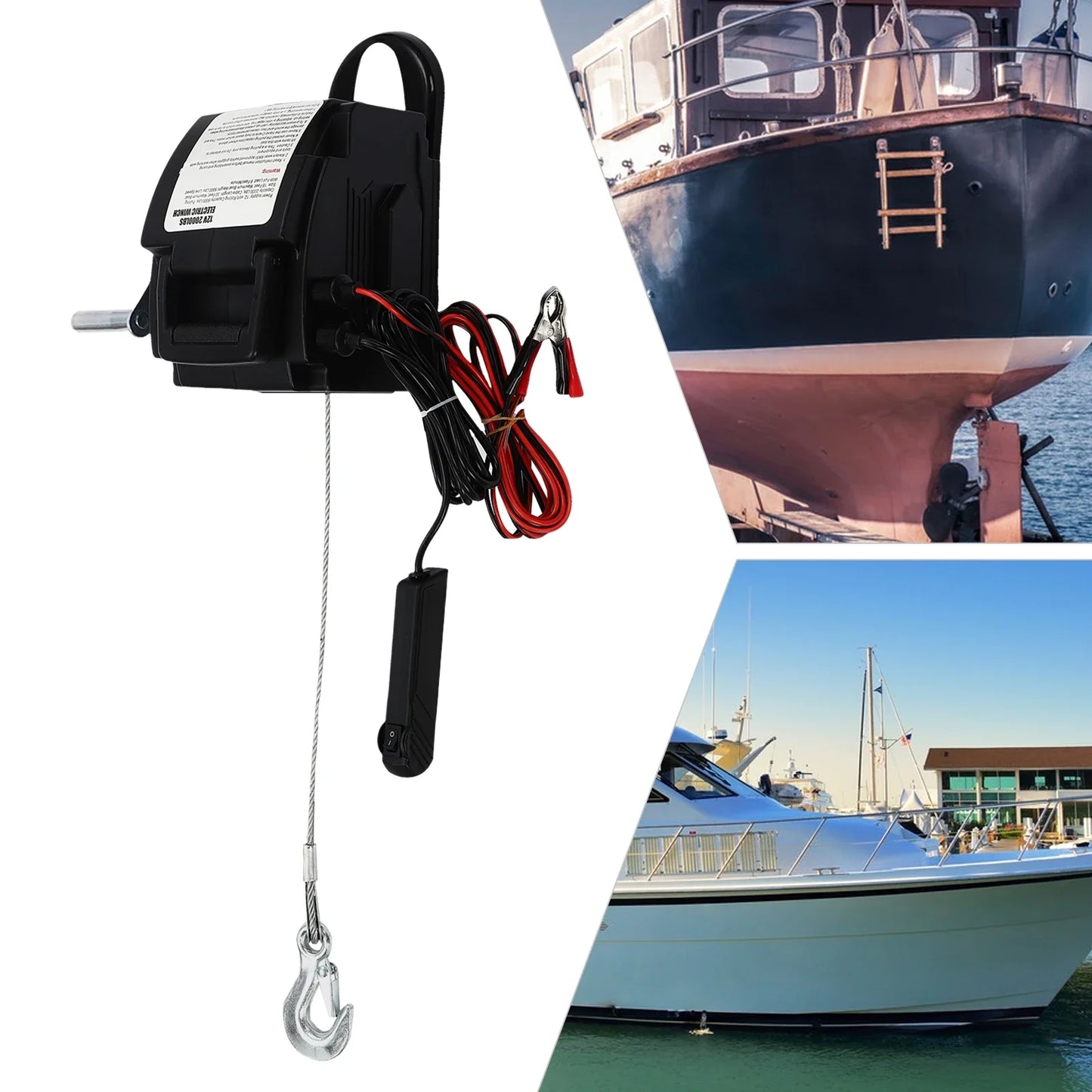 Treuil à corde électrique 12V, double Modes de commande avec poulie à corde de bateau pour tirer des bateaux, des camions et d'autres objets lourds