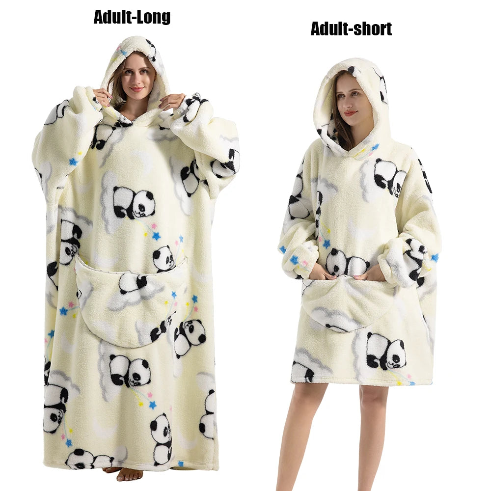 Femmes couvertures avec manches adulte Super chaud surdimensionné sweats à capuche hiver en peluche flanelle pyjama sweat hommes femmes couverture portable