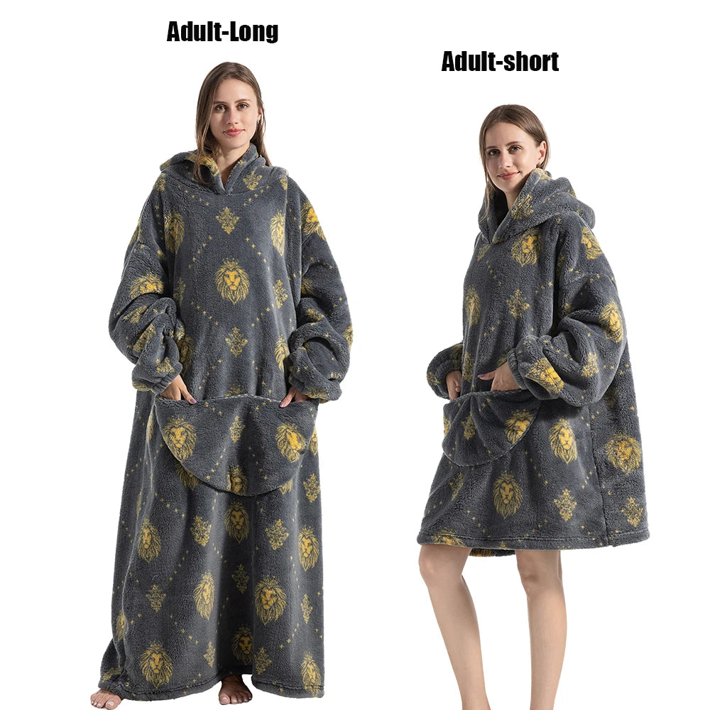 Femmes couvertures avec manches adulte Super chaud surdimensionné sweats à capuche hiver en peluche flanelle pyjama sweat hommes femmes couverture portable